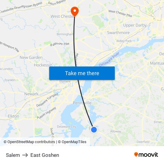 Salem to East Goshen map