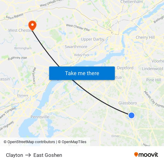 Clayton to East Goshen map