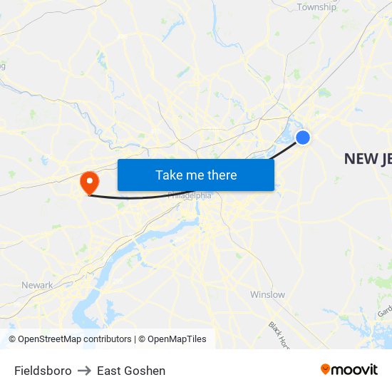 Fieldsboro to East Goshen map