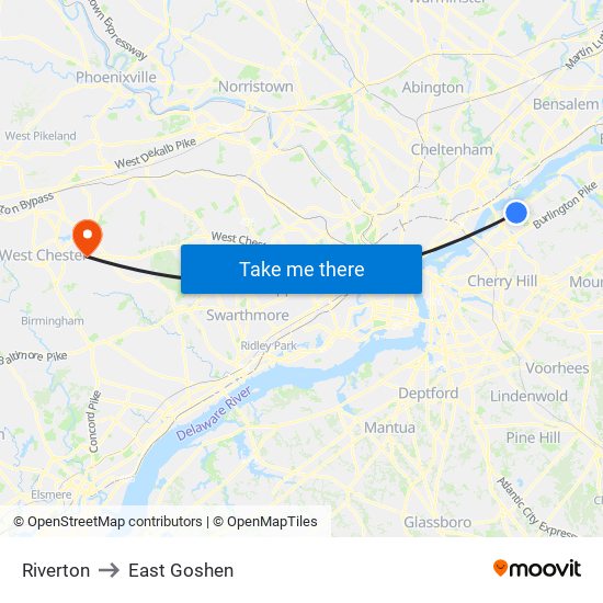 Riverton to East Goshen map