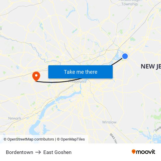 Bordentown to East Goshen map