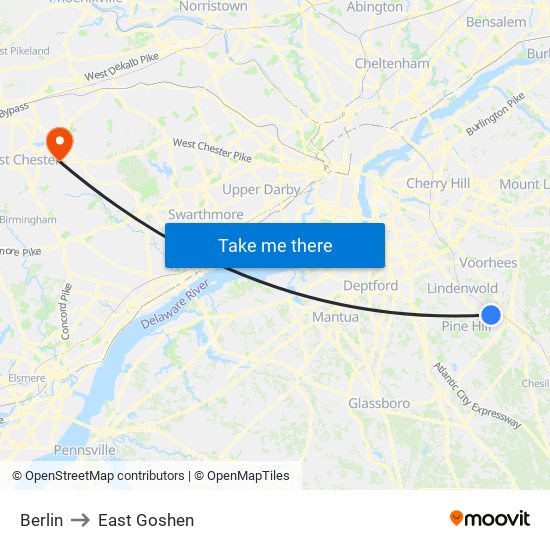Berlin to East Goshen map