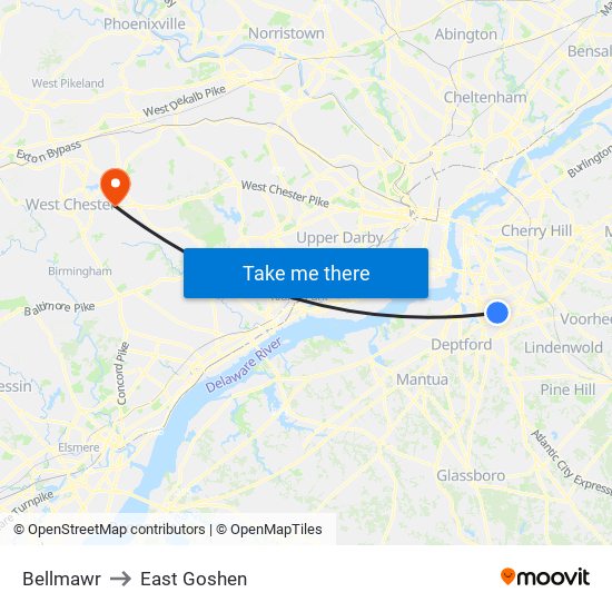 Bellmawr to East Goshen map