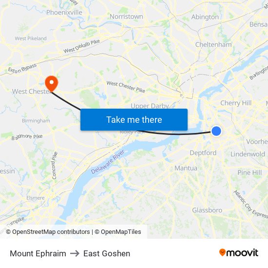 Mount Ephraim to East Goshen map
