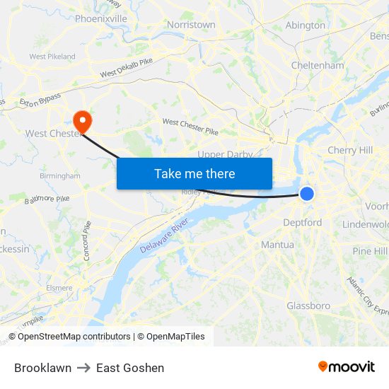 Brooklawn to East Goshen map