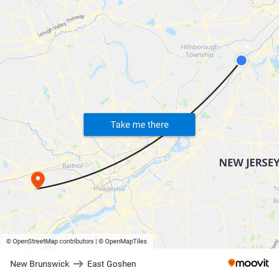 New Brunswick to East Goshen map