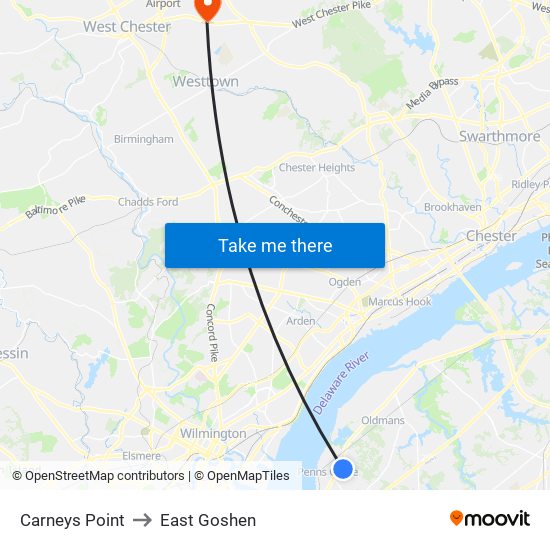 Carneys Point to East Goshen map