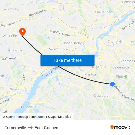 Turnersville to East Goshen map