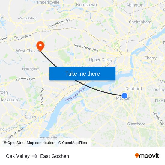 Oak Valley to East Goshen map