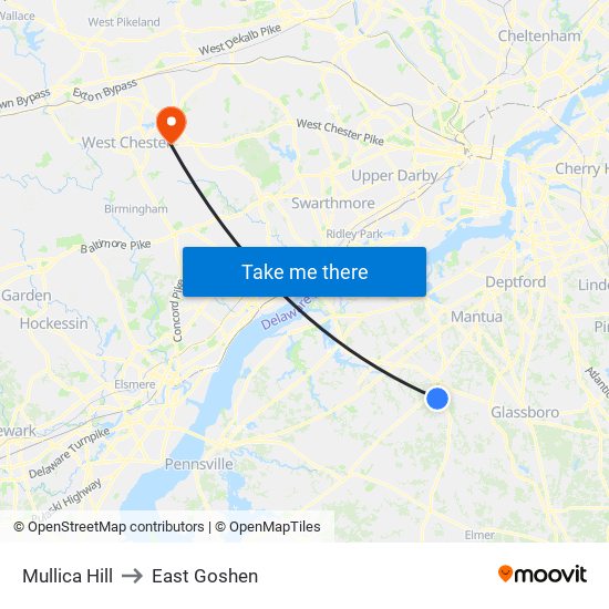 Mullica Hill to East Goshen map