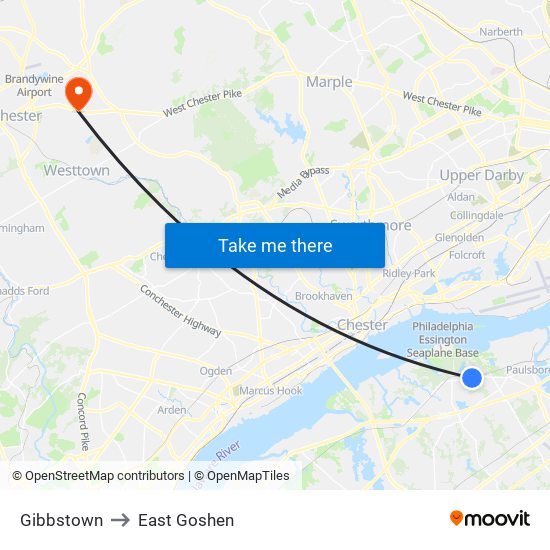 Gibbstown to East Goshen map