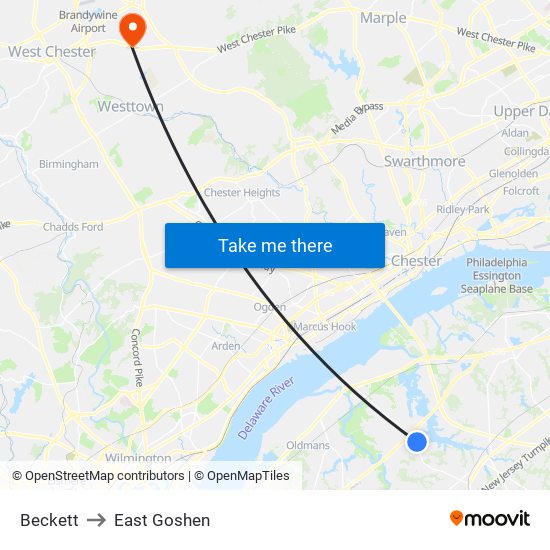 Beckett to East Goshen map