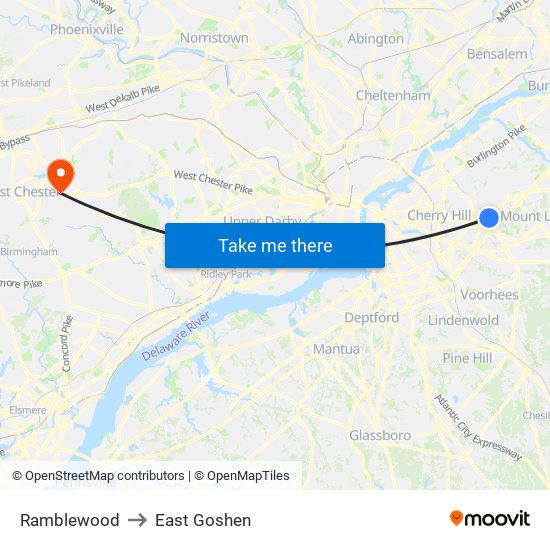 Ramblewood to East Goshen map