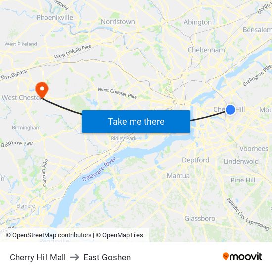 Cherry Hill Mall to East Goshen map