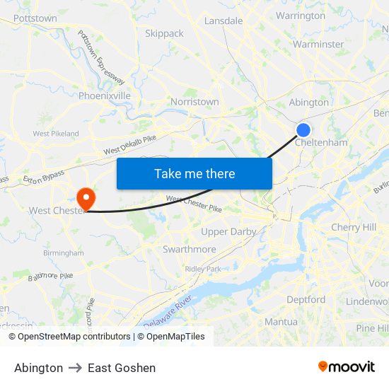 Abington to East Goshen map