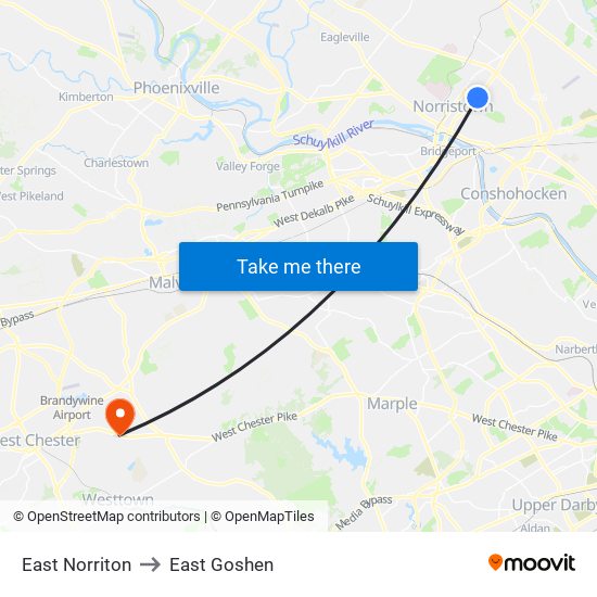 East Norriton to East Goshen map