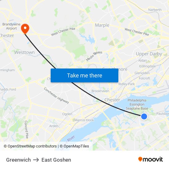 Greenwich to East Goshen map