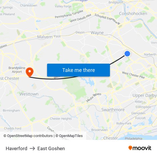 Haverford to East Goshen map