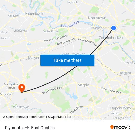 Plymouth to East Goshen map