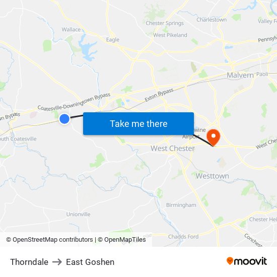 Thorndale to East Goshen map