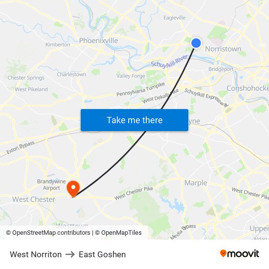 West Norriton to East Goshen map