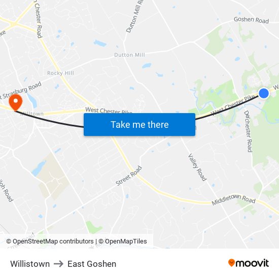 Willistown to East Goshen map