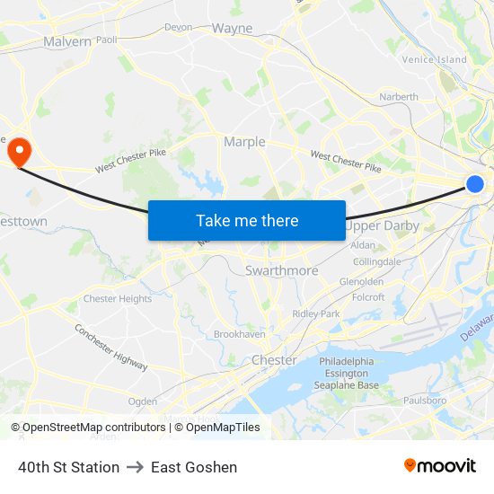 40th St Station to East Goshen map