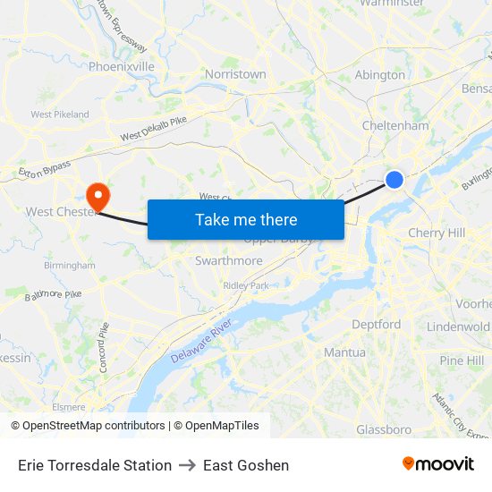 Erie Torresdale Station to East Goshen map