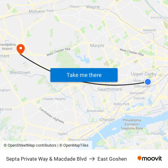 Septa Private Way & Macdade Blvd to East Goshen map
