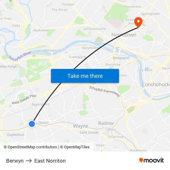 Berwyn to East Norriton map