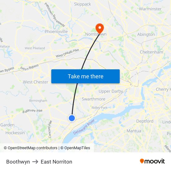 Boothwyn to East Norriton map