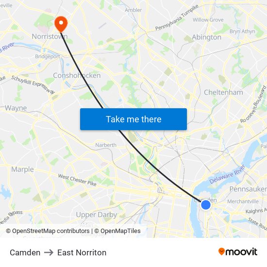 Camden to East Norriton map