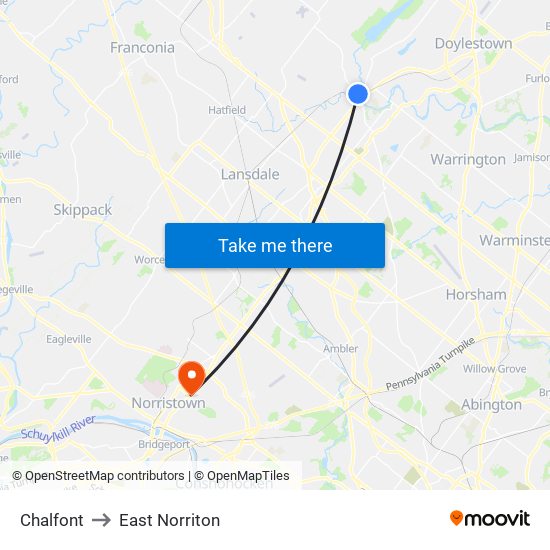 Chalfont to East Norriton map