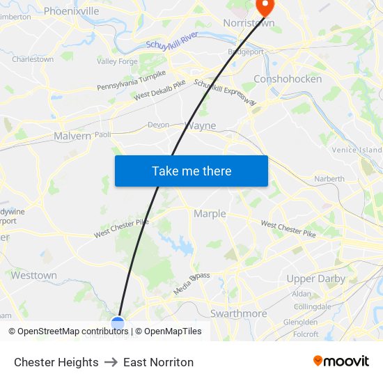 Chester Heights to East Norriton map