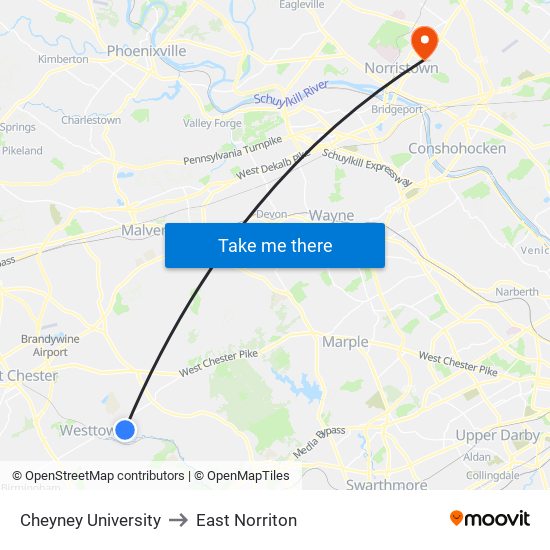 Cheyney University to East Norriton map