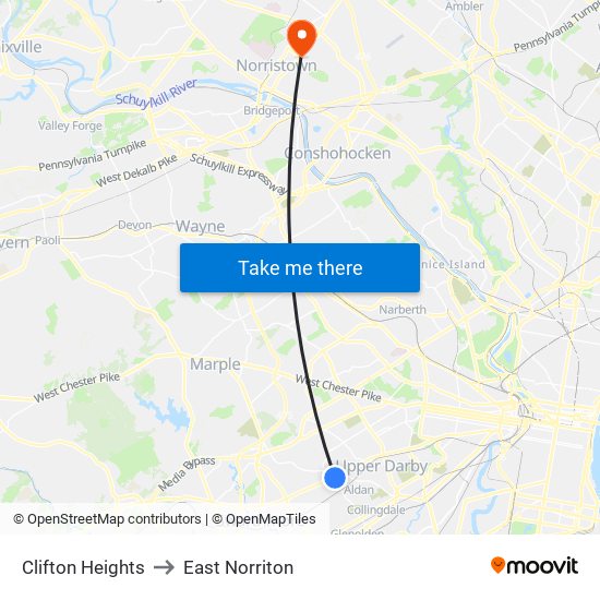 Clifton Heights to East Norriton map