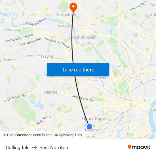 Collingdale to East Norriton map