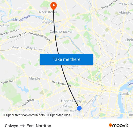 Colwyn to East Norriton map