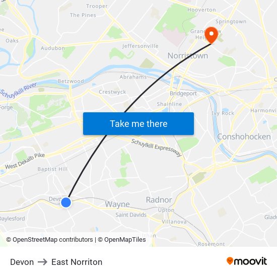 Devon to East Norriton map