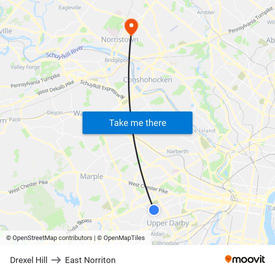 Drexel Hill to East Norriton map