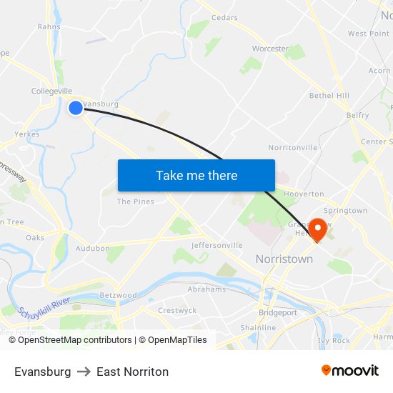 Evansburg to East Norriton map