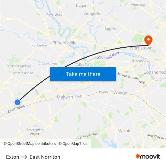 Exton to East Norriton map