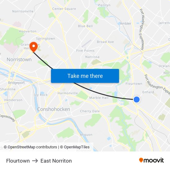 Flourtown to East Norriton map