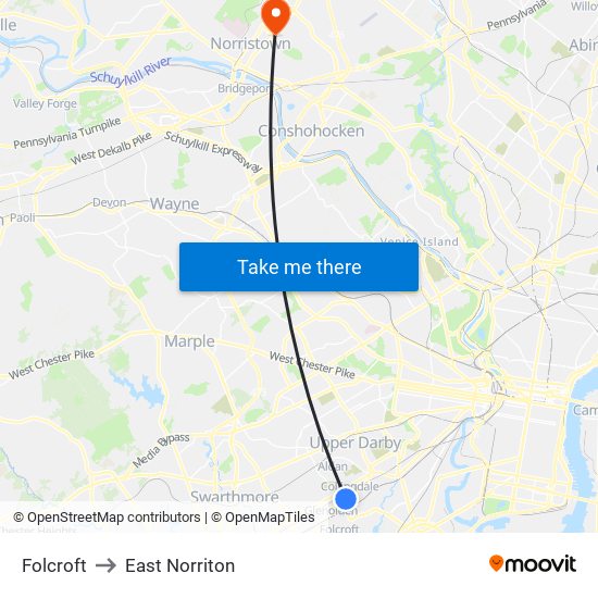 Folcroft to East Norriton map