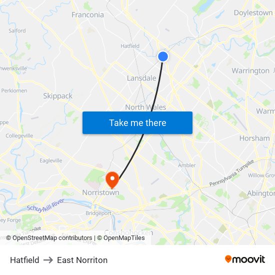 Hatfield to East Norriton map