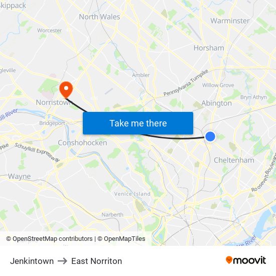 Jenkintown to East Norriton map