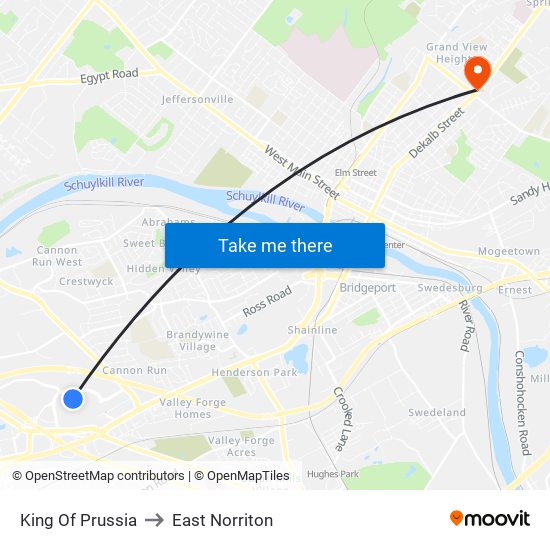 King Of Prussia to East Norriton map