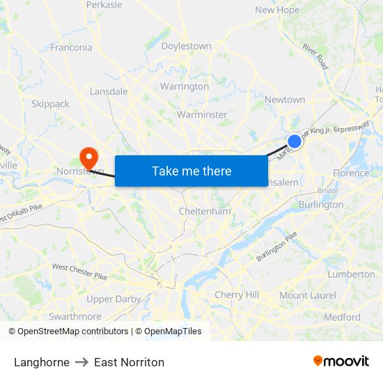 Langhorne to East Norriton map