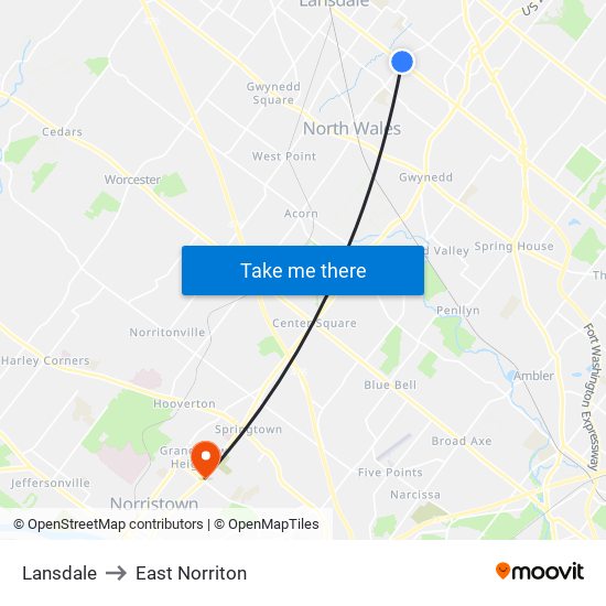 Lansdale to East Norriton map