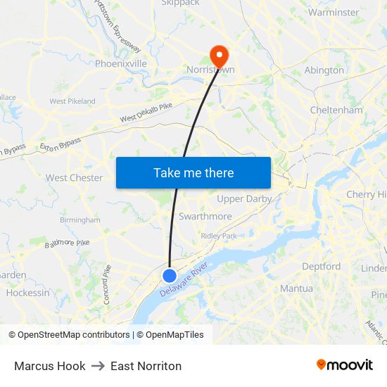 Marcus Hook to East Norriton map